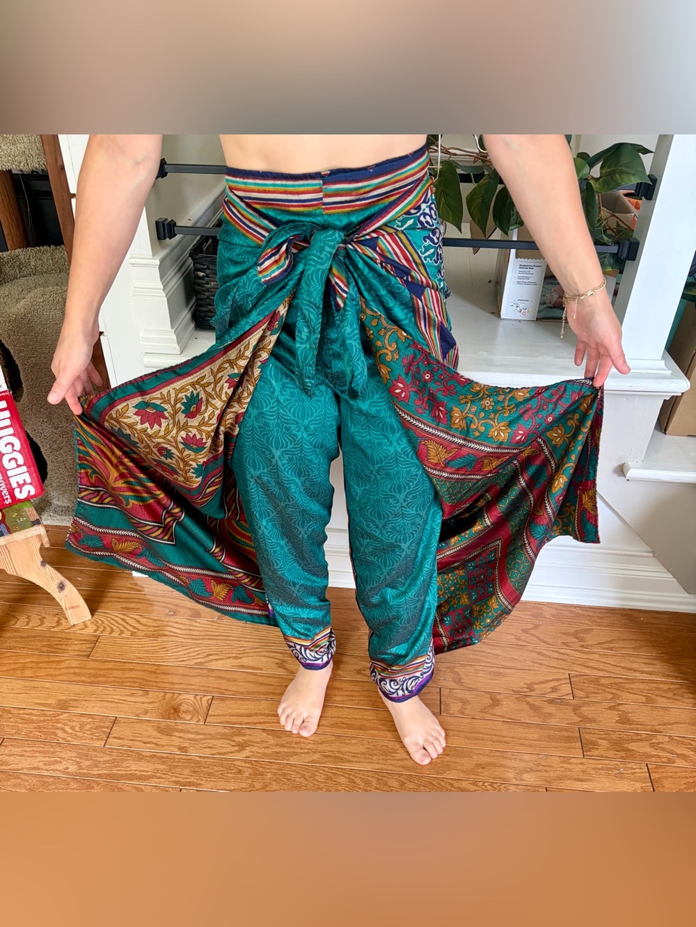 Earthbound Trading Co Teal Boho Wrap Pants Harem Palazzo One Size
